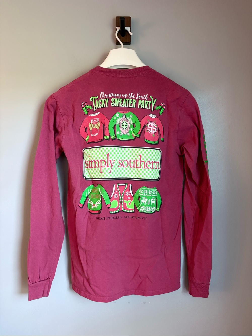 Simply Southern Small Red Christmas in the South Tacky Sweater Party Long Sleeve